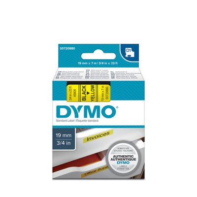Dymo D1 kazetta, 19mmx7m , fekete/sárga (45808)